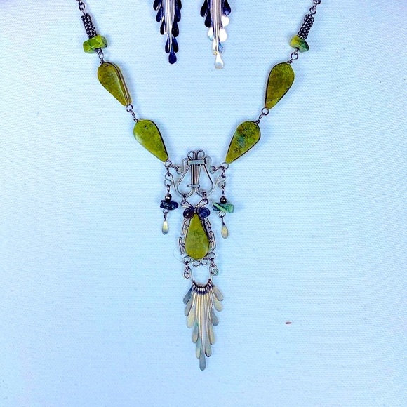 Silver Turquoise Set earrings necklace Boho Whimsigoth Fairy Witch Western Retro - Picture 8 of 9
